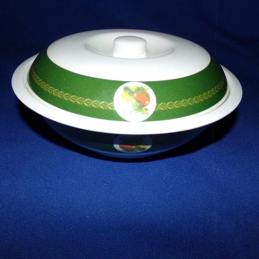 Vintage Tortilla Warmer Bowl w/ Lid - Melamine Wear Hard Plastic w/ Fruit Motif
